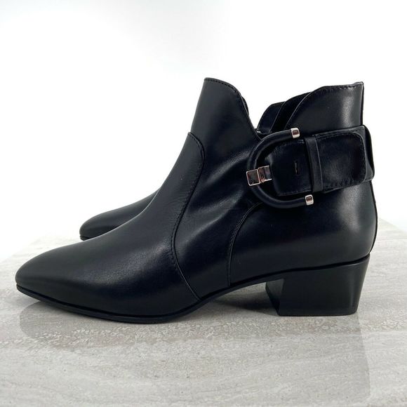 Aquatalia Fiamma Black Leather Block Heel Bootie